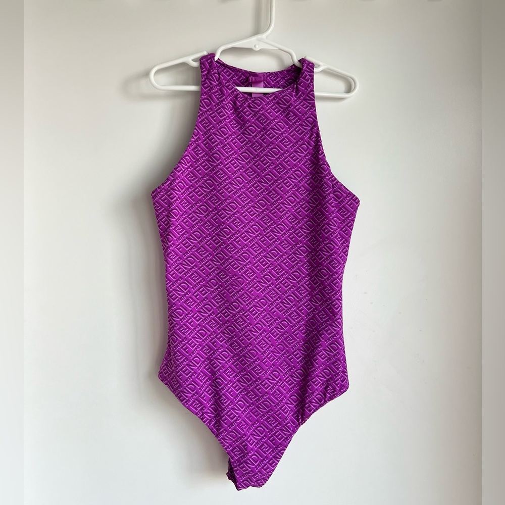 Fendi X Skims Purple Logo One-Piece bodysuit